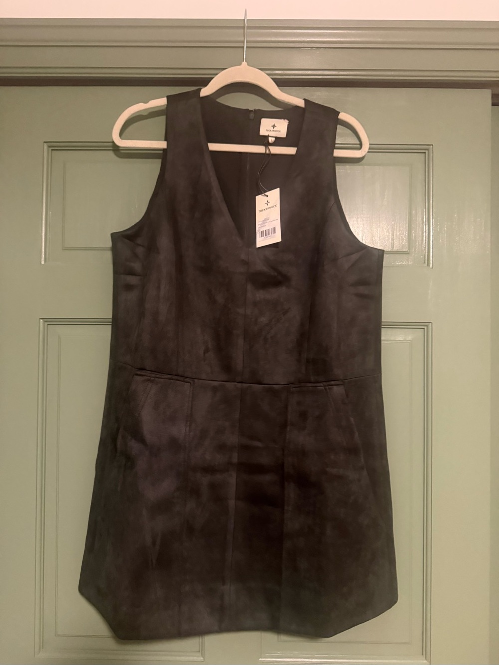 Tuckernuck Olive Green Faux-Suede V-Neck Mini Dress
